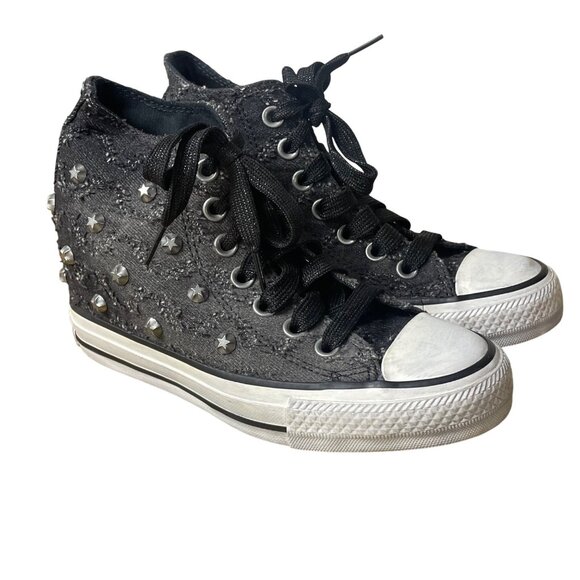 Converse All Star Lux Hidden Wedge Studded Star Sneakers Sz 5.5 RARE Punk Goth - Picture 1 of 8